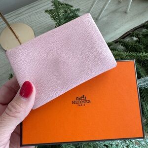 HERMES Chevre Mysore Calvi Card Case Rose Sakura